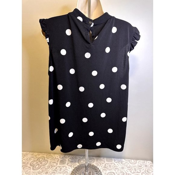 Adrianna Papell Black polka dot Stretch Ruffled Career Tank Shell, Size XL, EUC - Picture 3 of 12